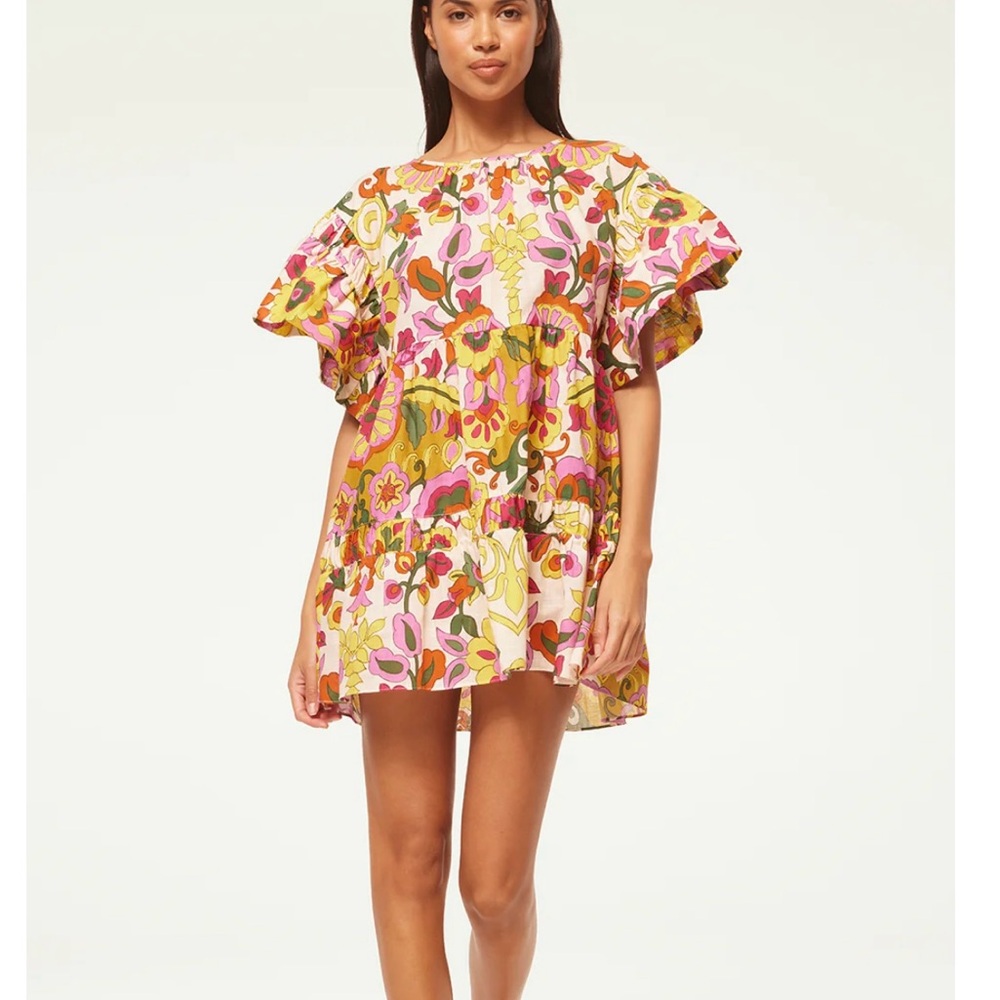 Misa Los Angeles Pink and Orange Flutter Sleeve Mini Dress